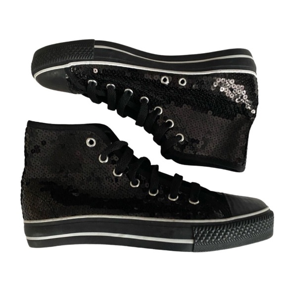Shoes - Sequin Black High Top Sneakers